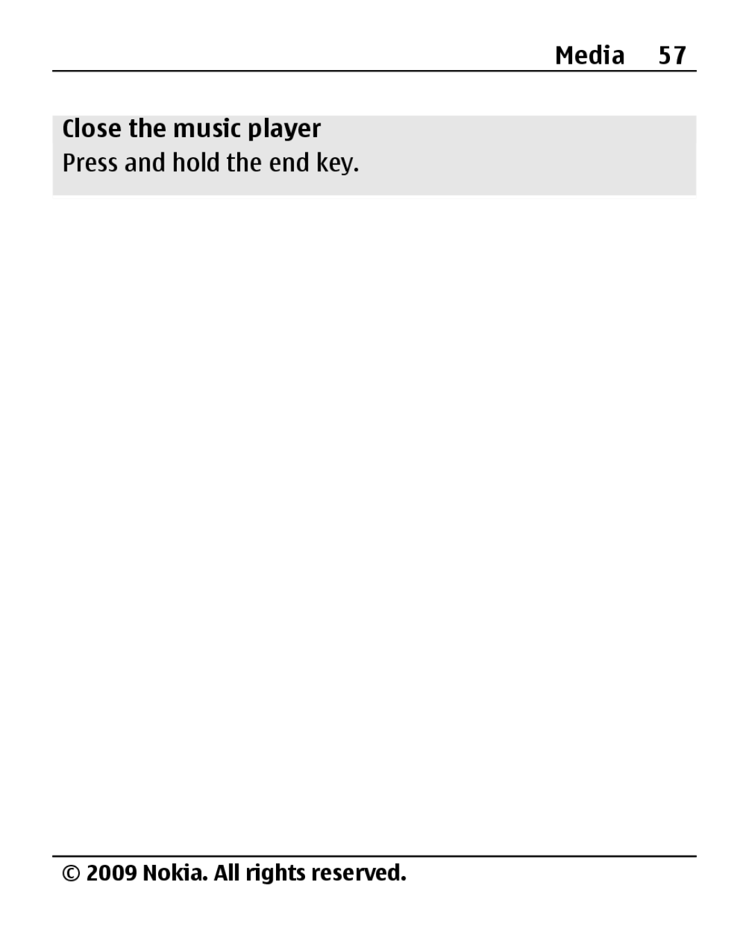 Nokia 2690 manual Media Close the music player 