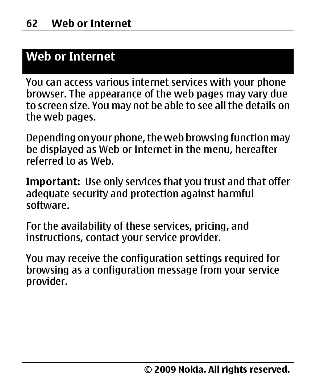 Nokia 2690 manual Web or Internet 