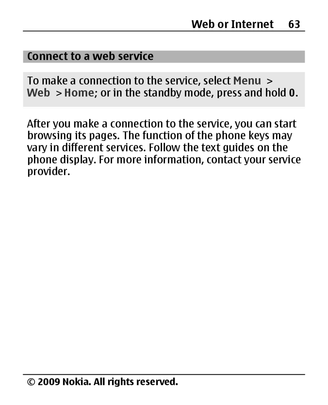 Nokia 2690 manual Web or Internet Connect to a web service 