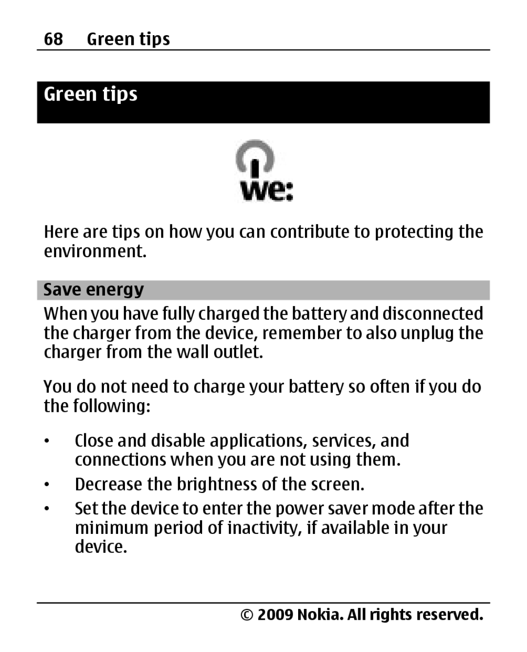 Nokia 2690 manual Green tips, Save energy 