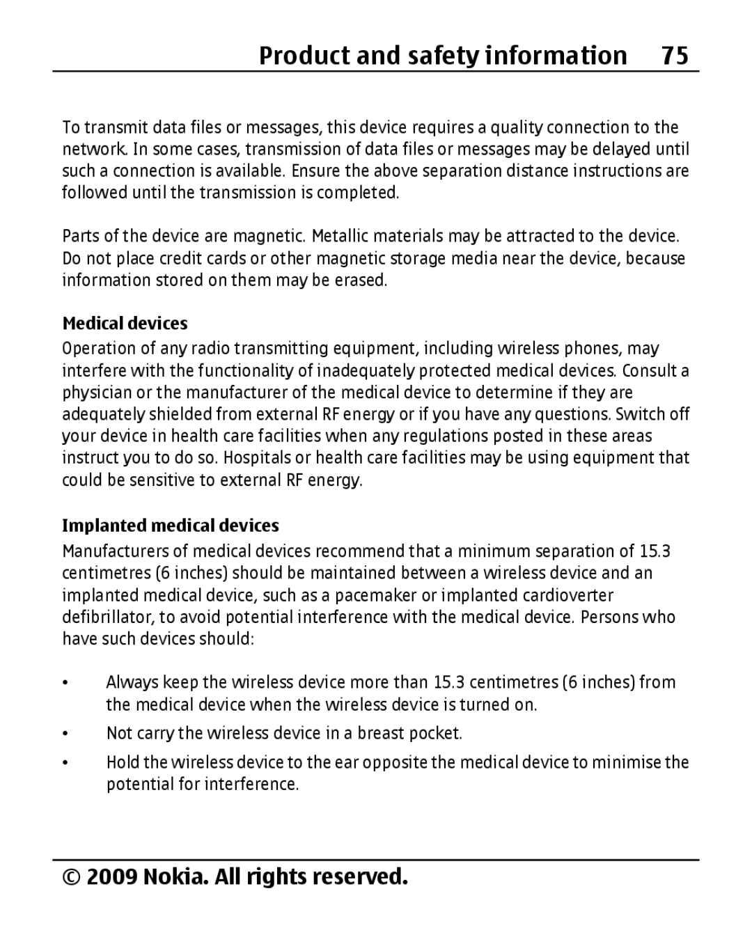 Nokia 2690 manual Medical devices, Implanted medical devices 