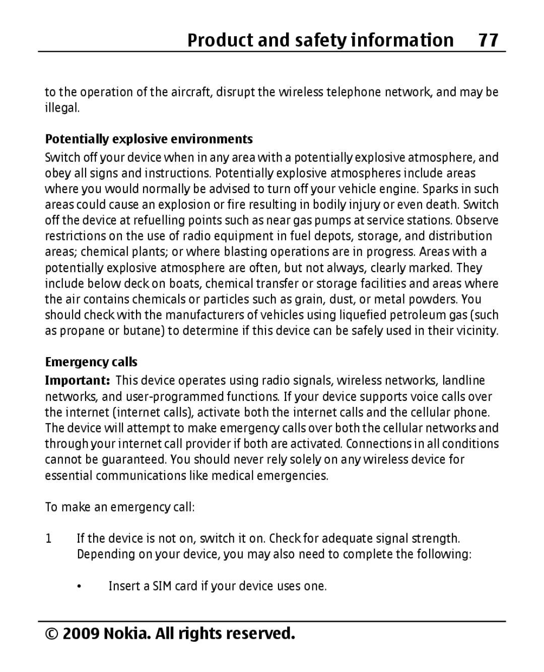 Nokia 2690 manual Potentially explosive environments, Emergency calls 