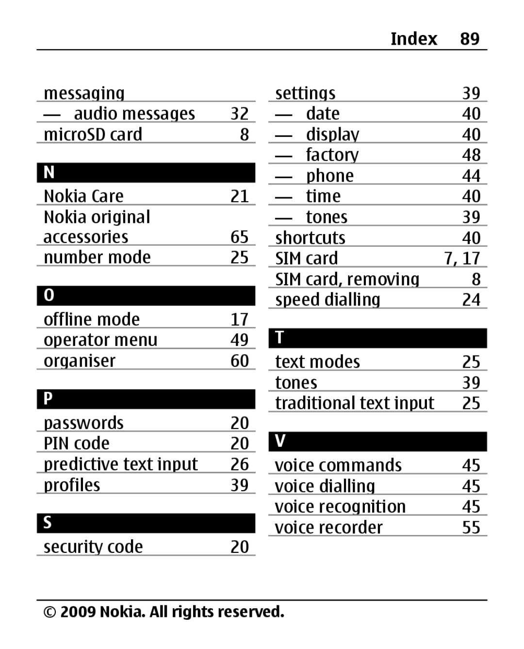 Nokia 2690 manual Index 