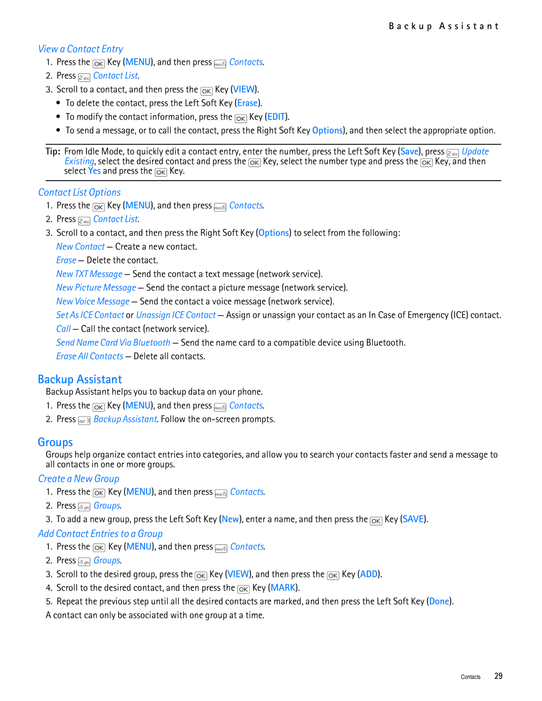 Nokia 2705 manual Backup Assistant, Groups 