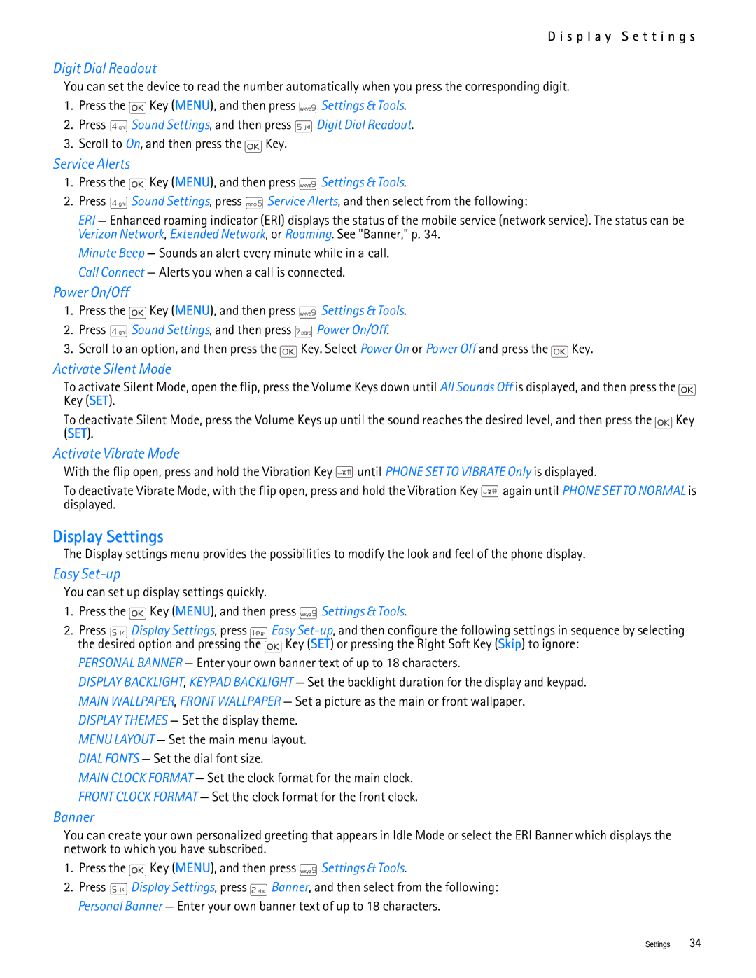 Nokia 2705 manual Display Settings 