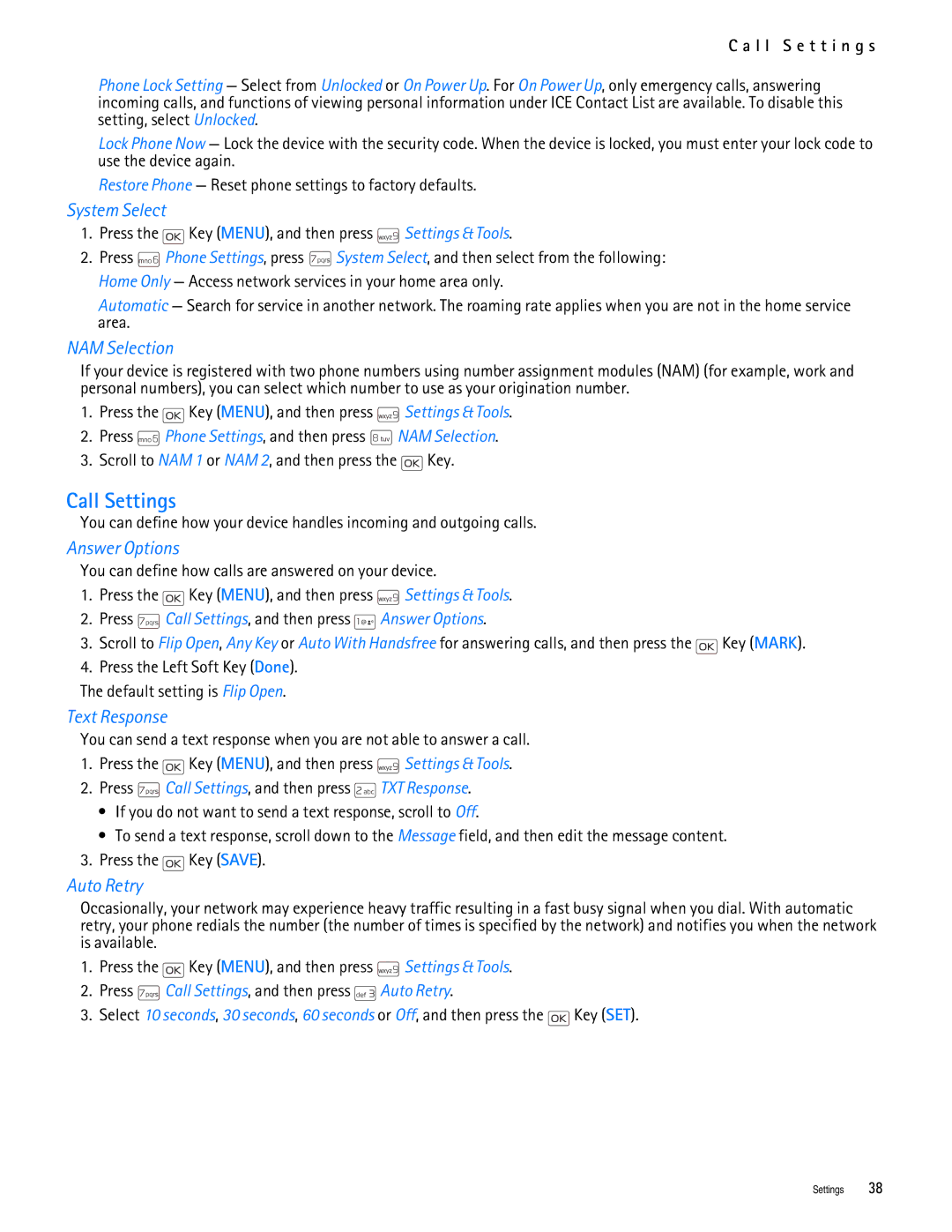 Nokia 2705 manual Call Settings 