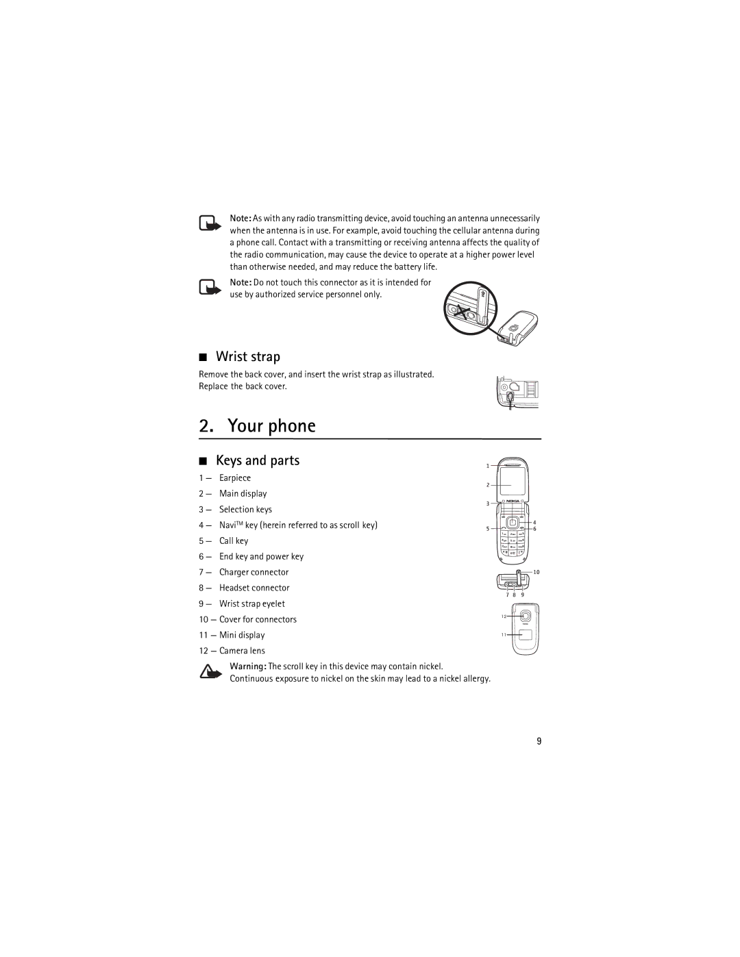 Nokia 2760 manual Your phone, Wrist strap, Keys and parts 