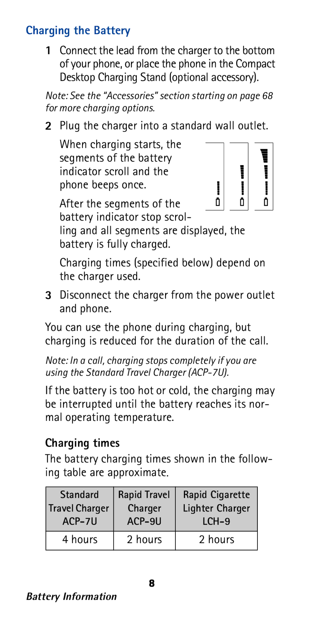 Nokia 282 owner manual Charging the Battery, Plug the charger into a standard wall outlet, Charging times 