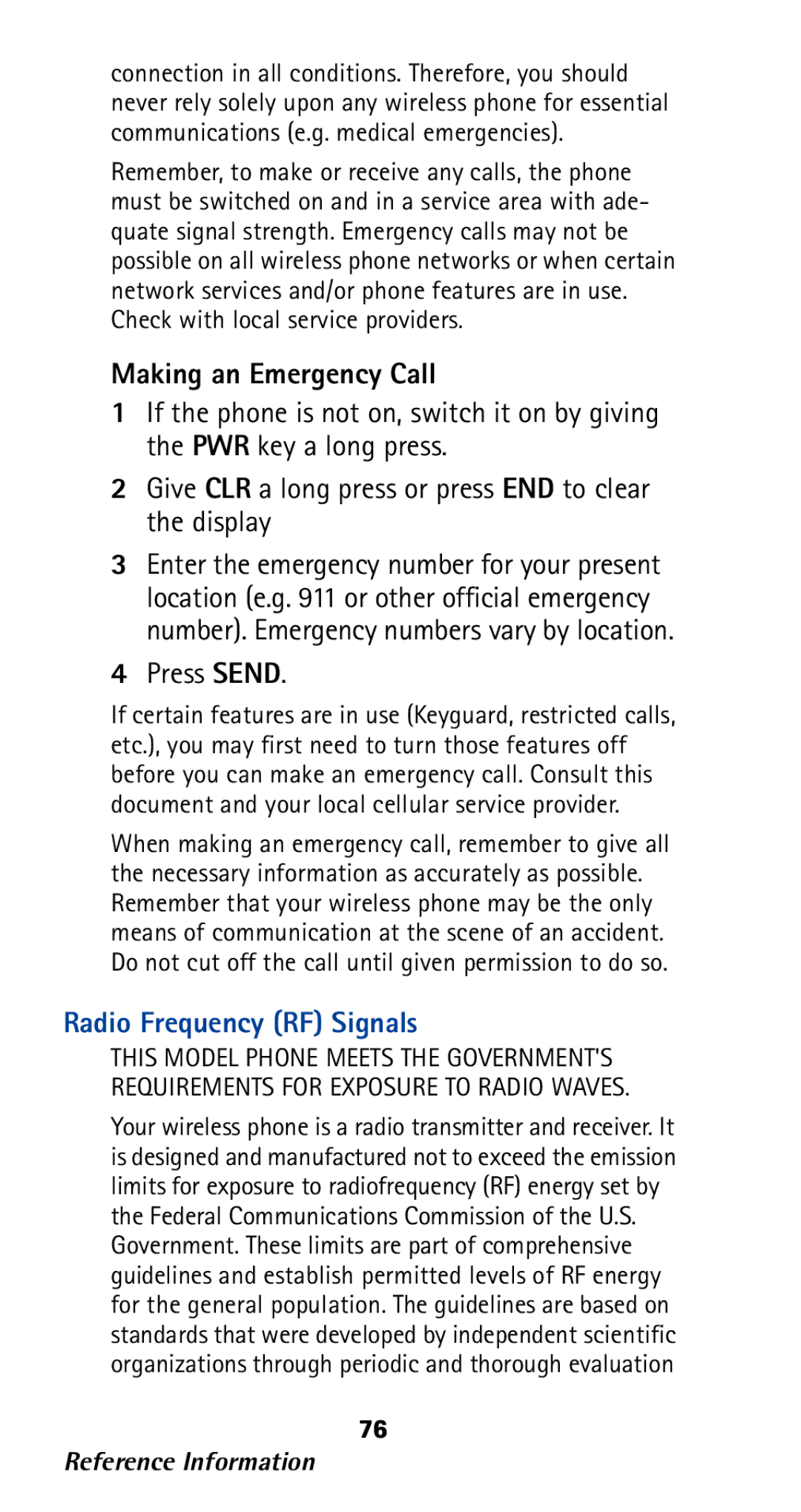 Nokia 282 owner manual Making an Emergency Call, Radio Frequency RF Signals 