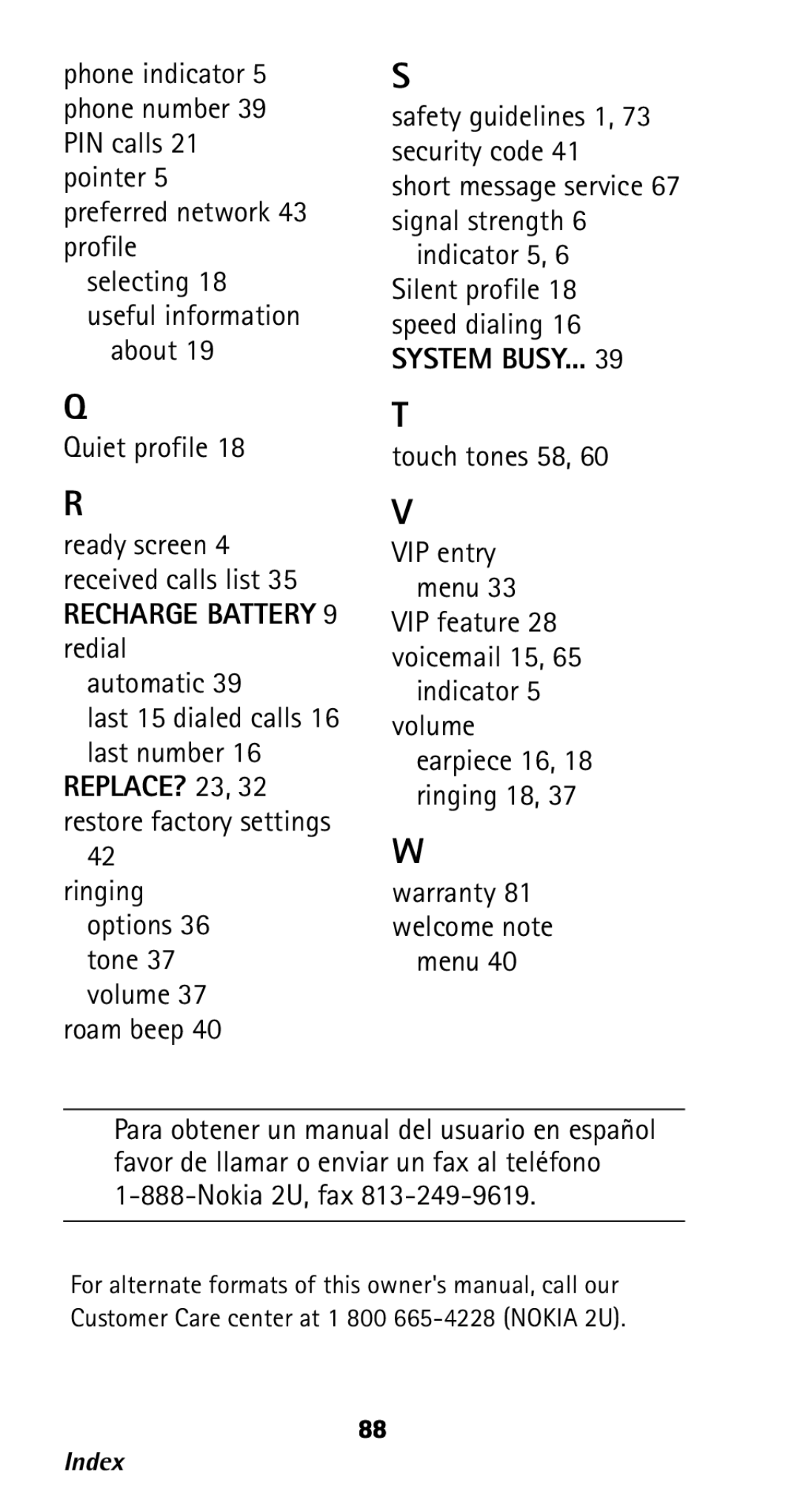 Nokia 282 owner manual Recharge Battery 9 redial 