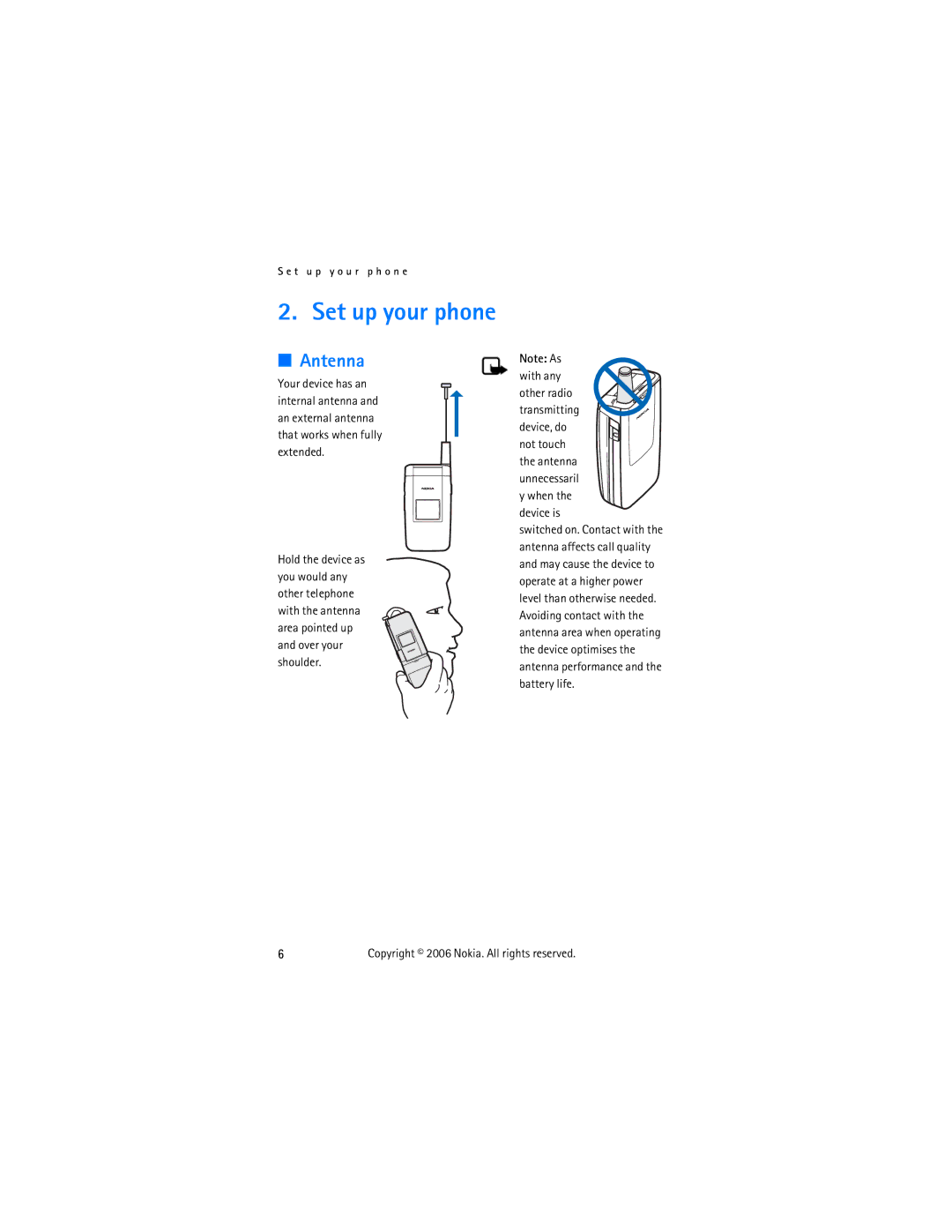 Nokia 2855 manual Set up your phone, Antenna 