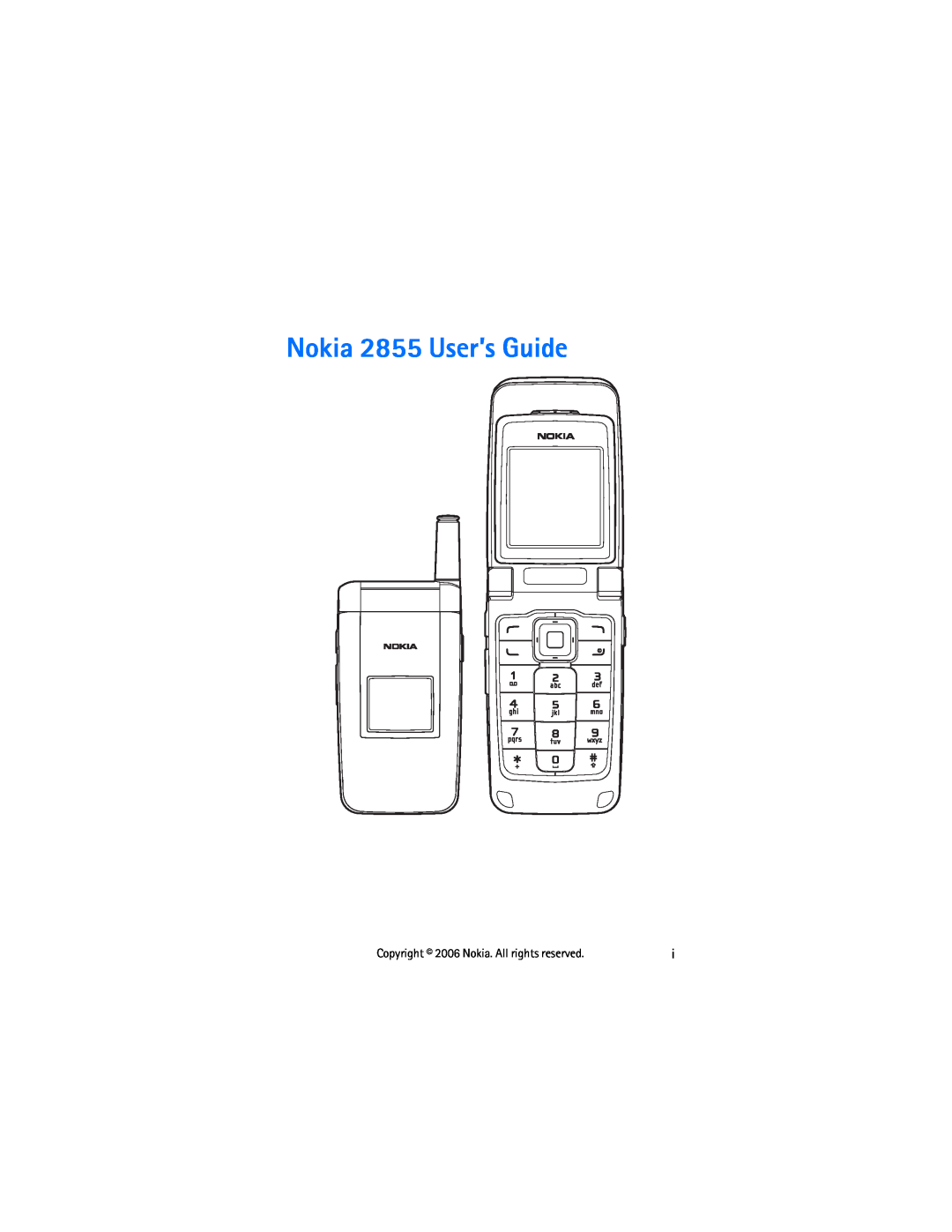 Nokia manual Copyright 2006 Nokia. All rights reserved, Nokia 2855 User’s Guide 