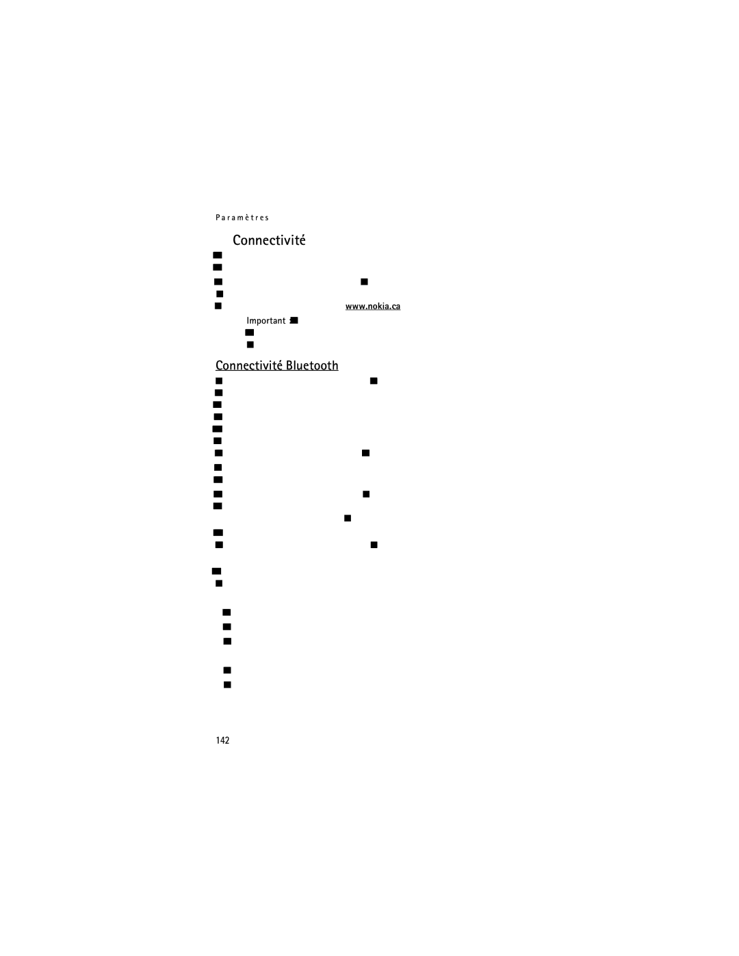 Nokia 2855i manual Connectivité Bluetooth, 142 
