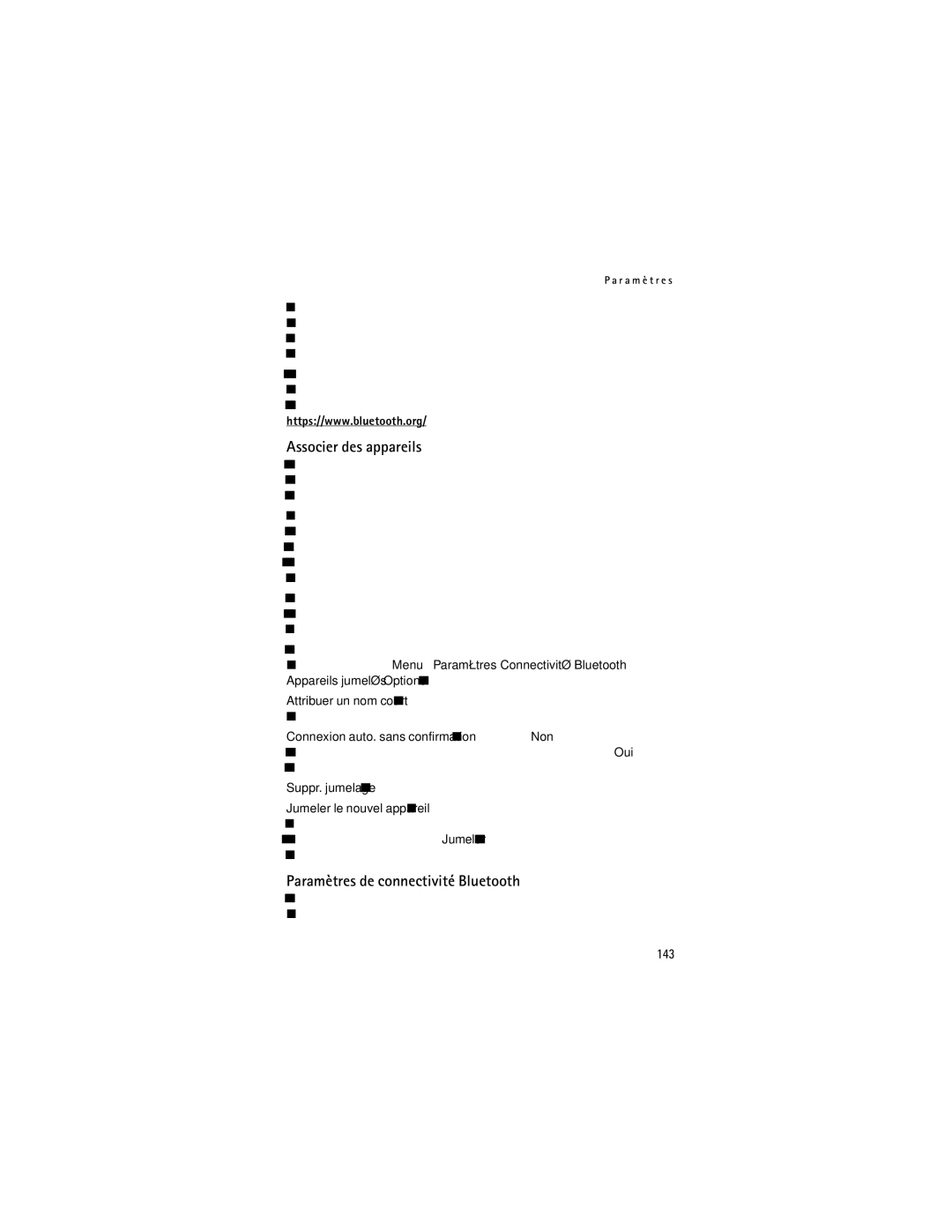 Nokia 2855i manual Associer des appareils, Paramètres de connectivité Bluetooth, 143 