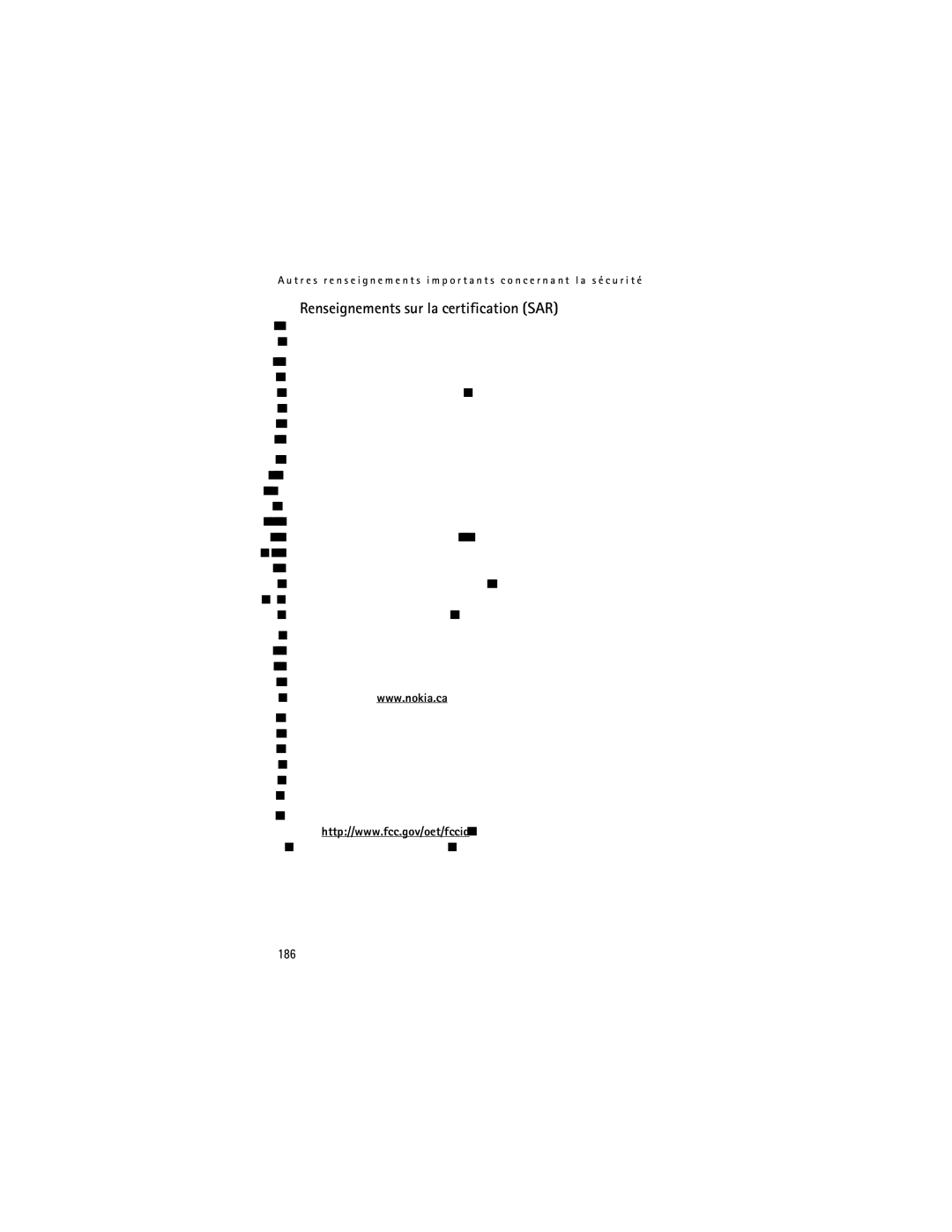 Nokia 2855i manual Renseignements sur la certification SAR, 186 