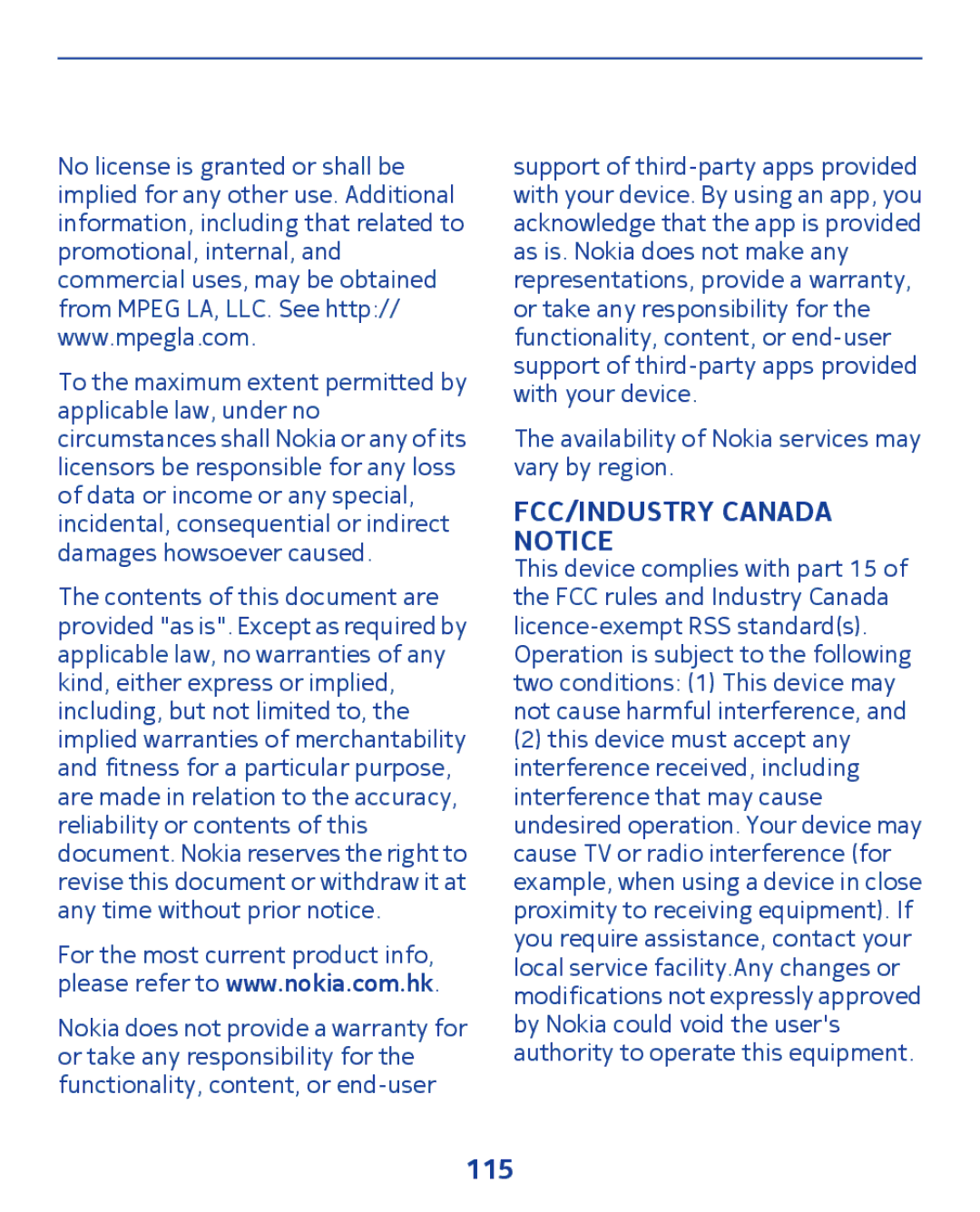 Nokia 300 manual FCC/INDUSTRY Canada Notice, 115 