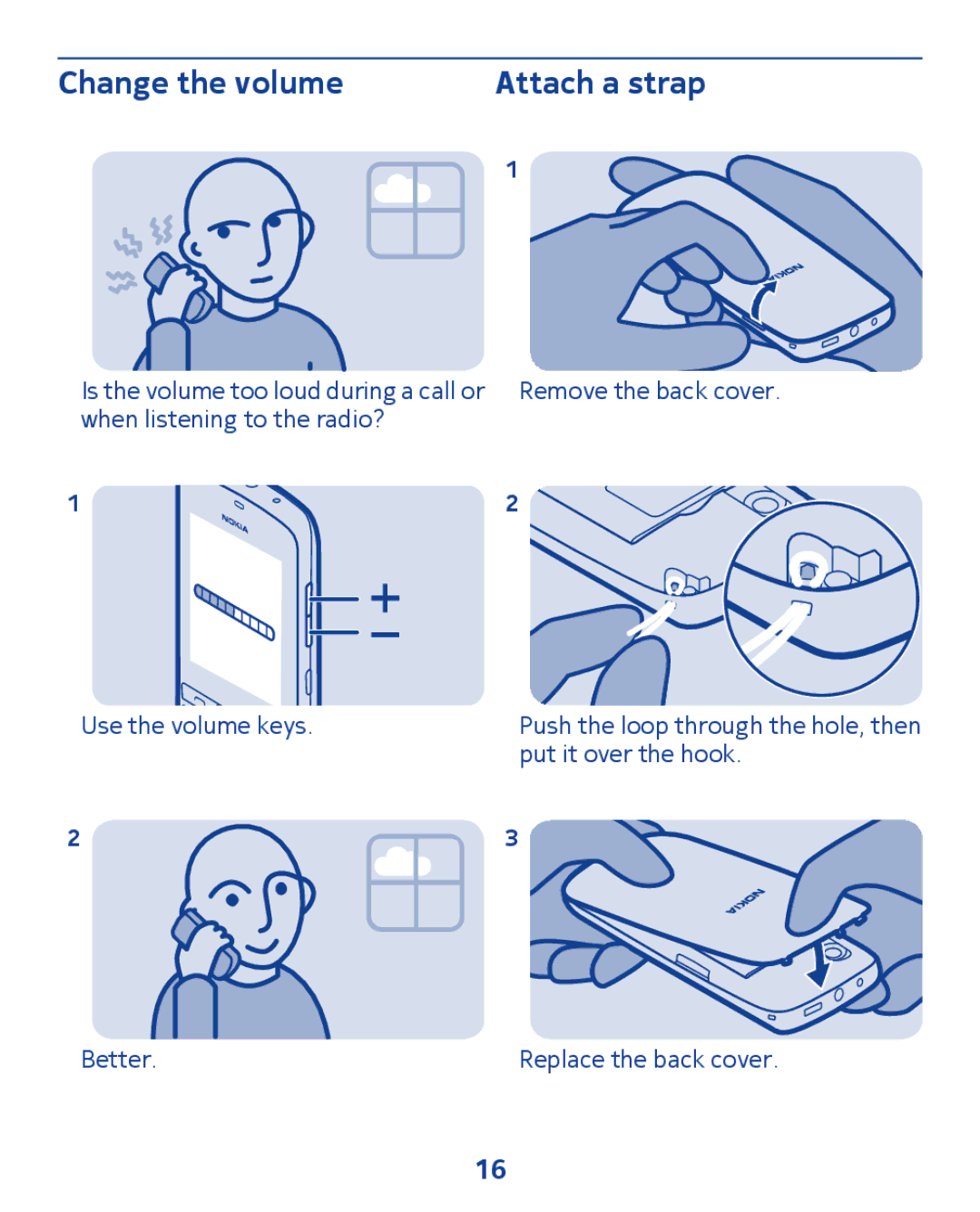 Nokia 300 manual Change the volume Attach a strap 