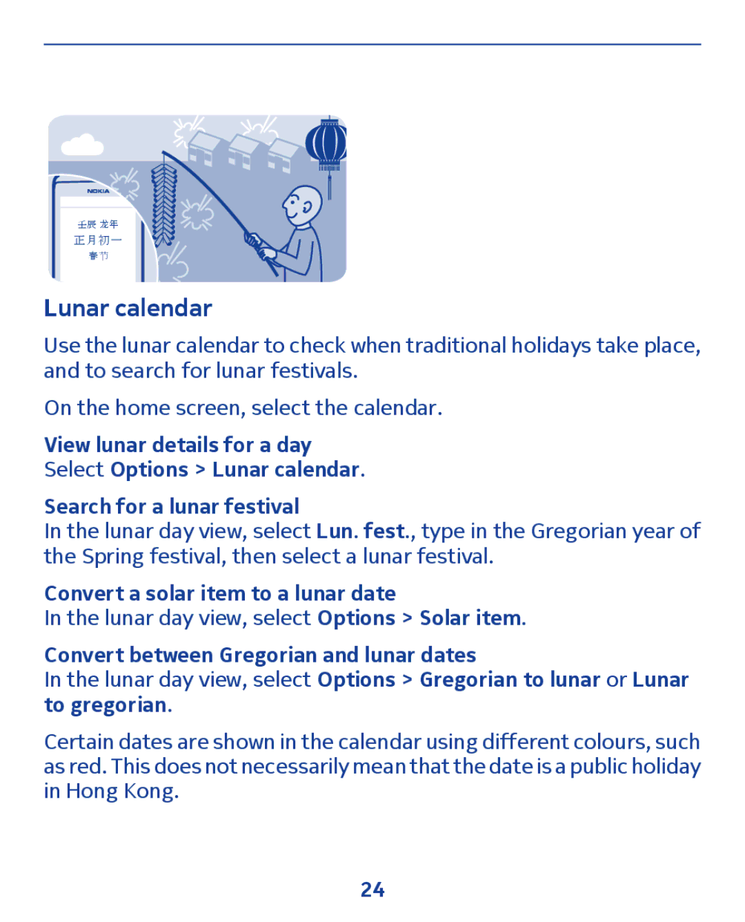 Nokia 300 manual Lunar calendar, Convert a solar item to a lunar date 