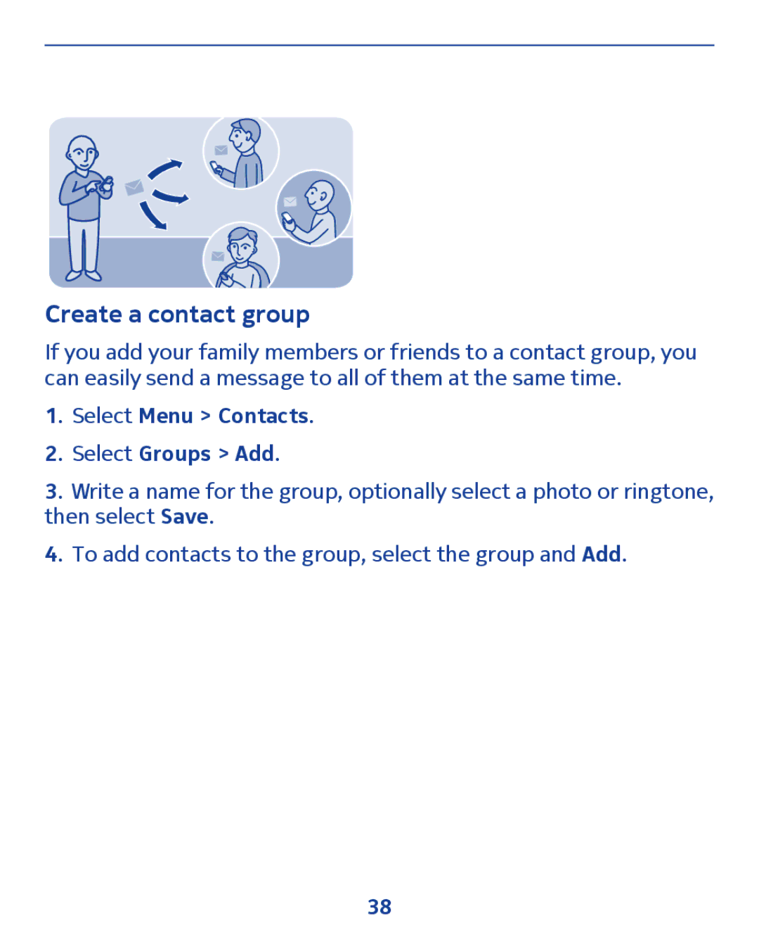 Nokia 300 manual Create a contact group, Select Menu Contacts 