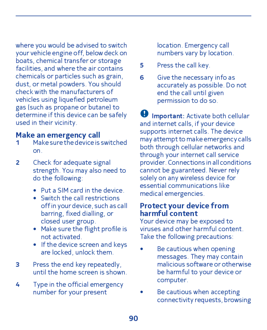 Nokia 300 manual Make an emergency call, Protect your device from harmful content 