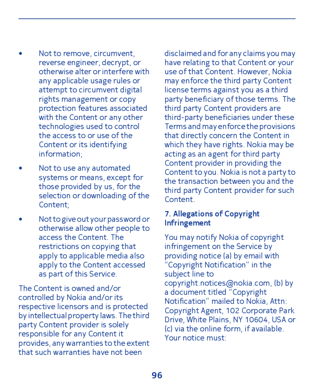 Nokia 300 manual Allegations of Copyright Infringement 