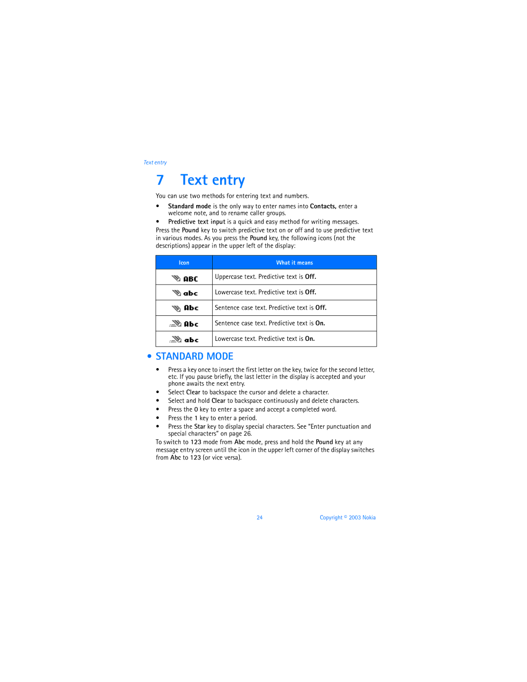 Nokia 3100b warranty Text entry, Standard Mode, You can use two methods for entering text and numbers 