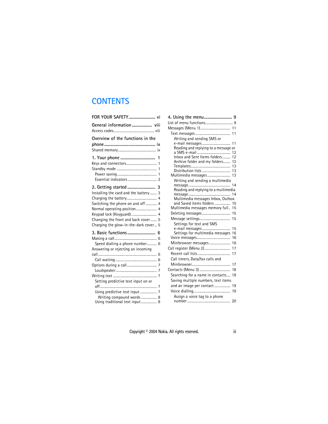 Nokia 3105 manual Contents 