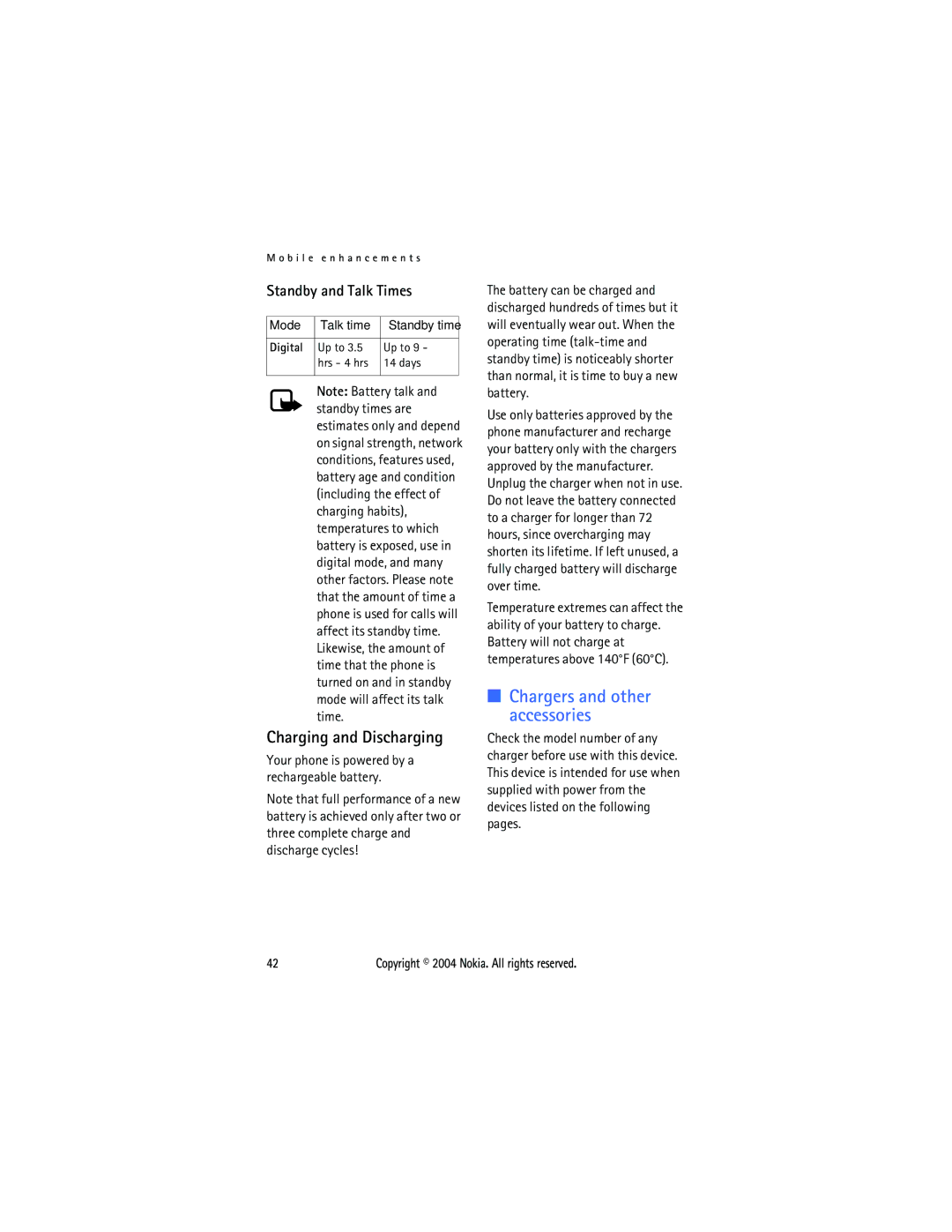 Nokia 3105 manual Charging and Discharging, Standby and Talk Times, Up to Hrs 4 hrs Days 