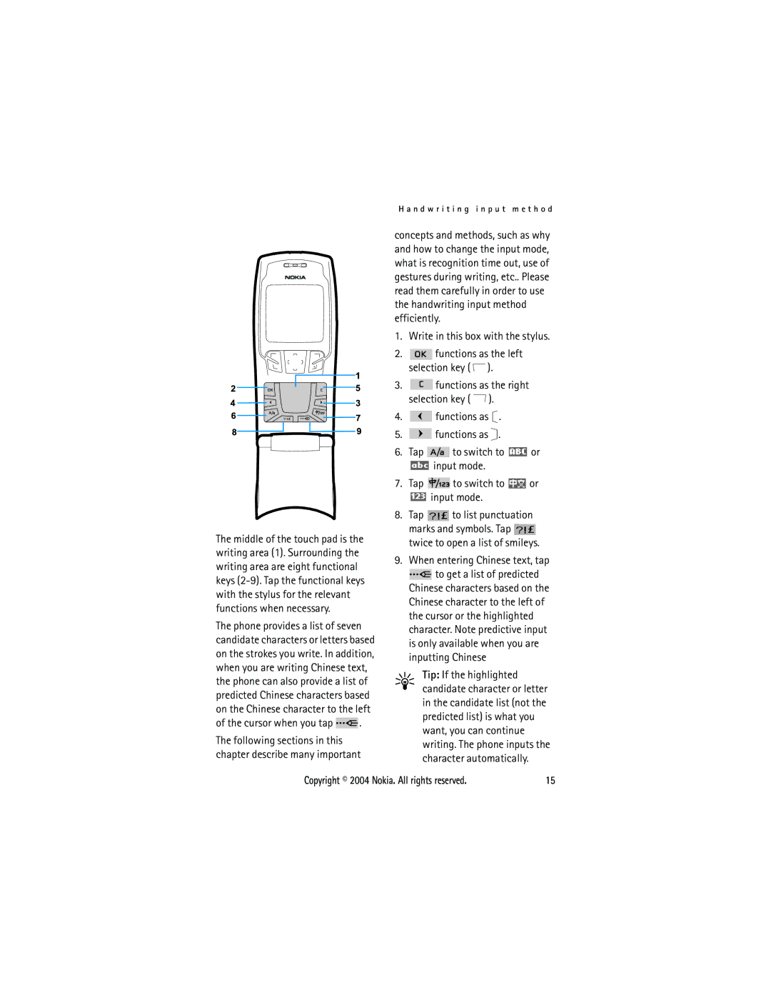 Nokia 3108 manual Write in this box with the stylus, When entering Chinese text, tap, Cursor when you tap 