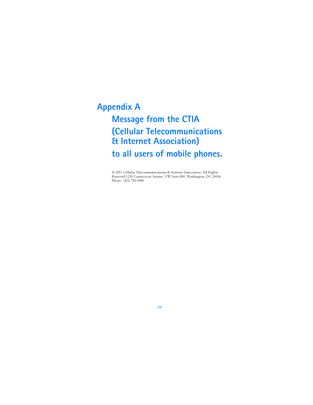 Nokia 3120b warranty Appendix a Message from the Ctia, To all users of mobile phones 