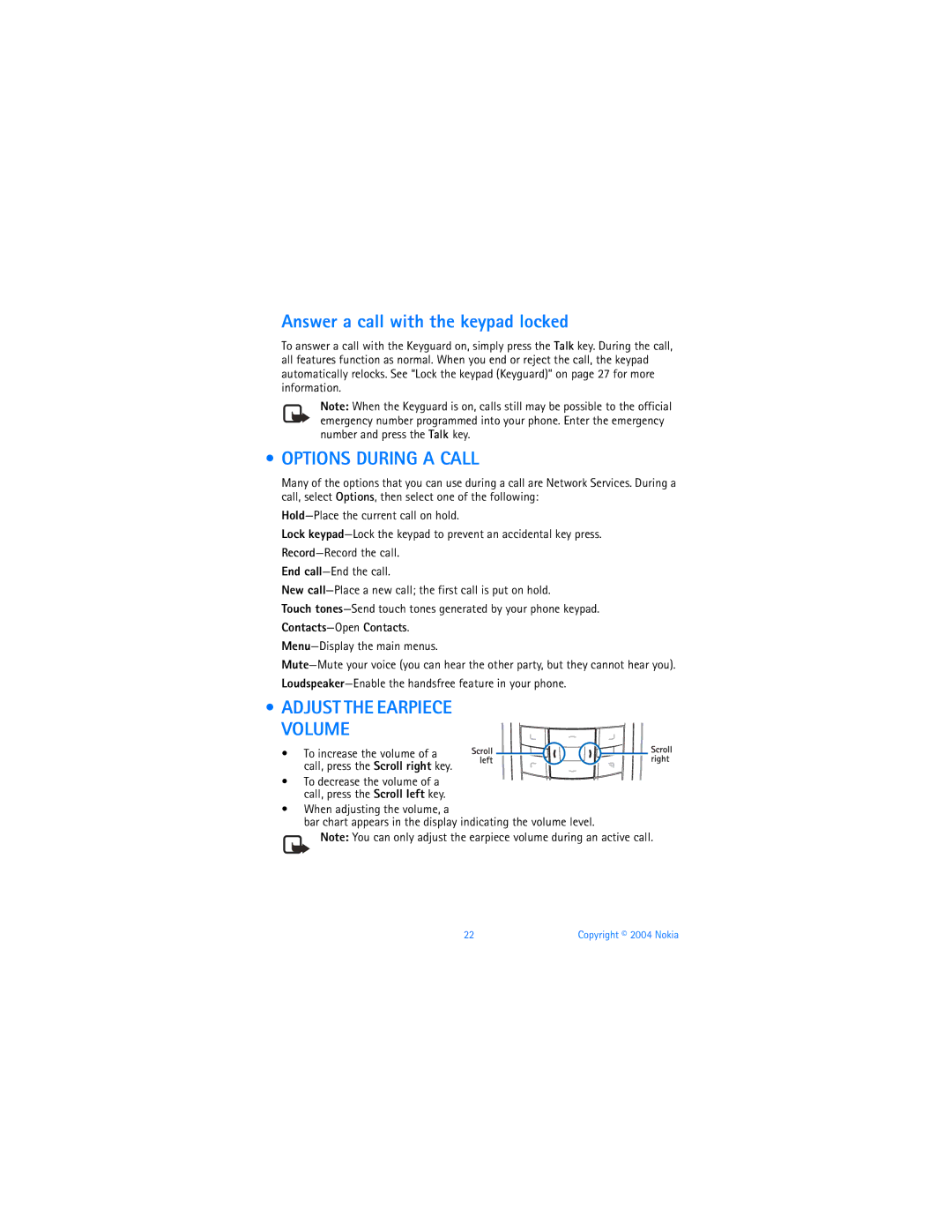 Nokia 3120b warranty Answer a call with the keypad locked, Options During a Call 