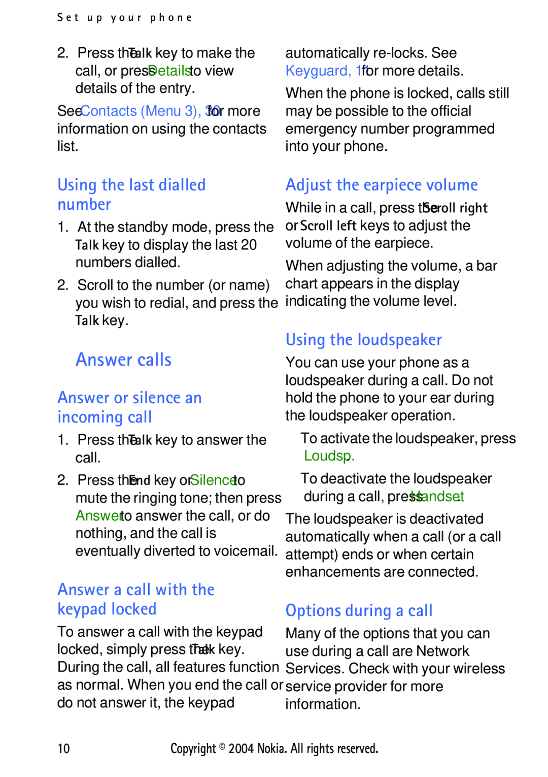 Nokia 3125 manual Answer calls 