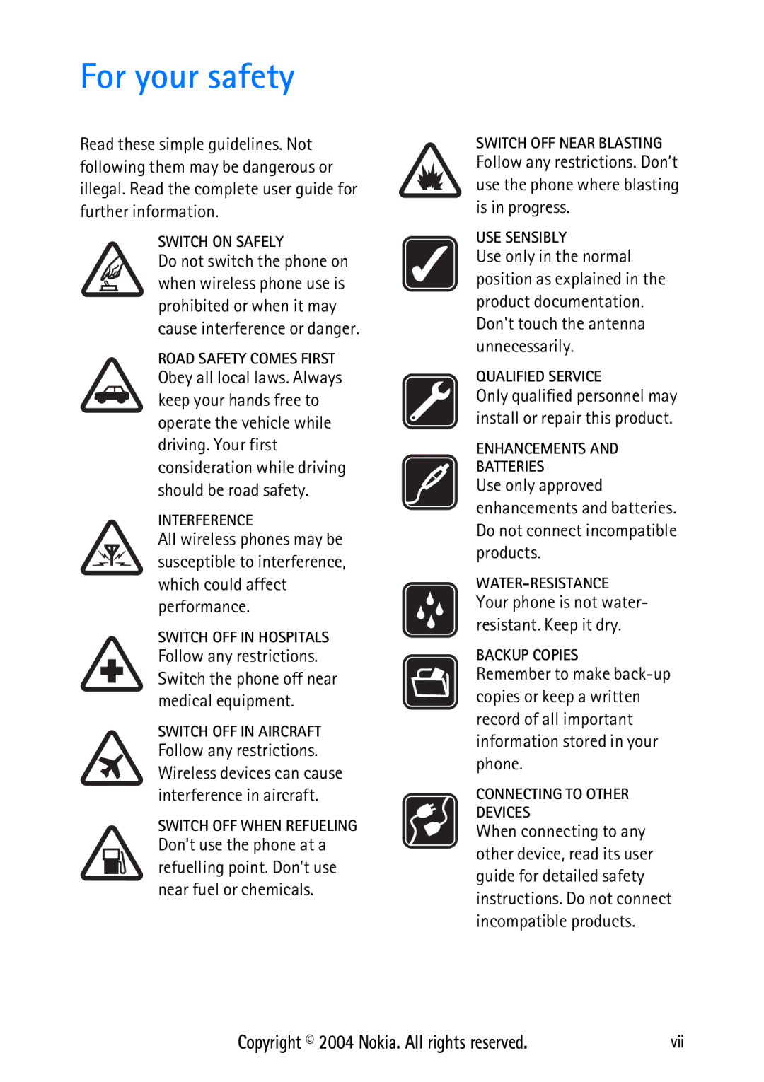 Nokia 3125 manual For your safety, Switch on Safely 