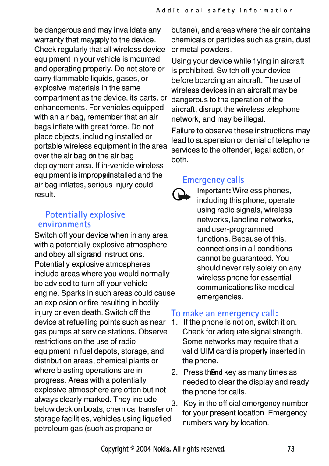 Nokia 3125 manual Emergency calls, To make an emergency call 