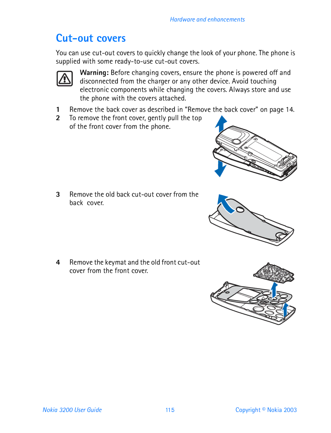 Nokia 3200 manual Cut-out covers 