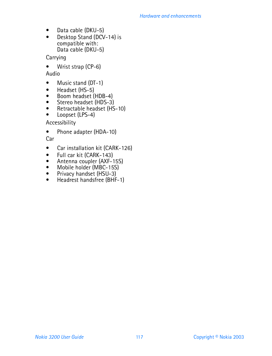 Nokia 3200 manual Data cable DKU-5 