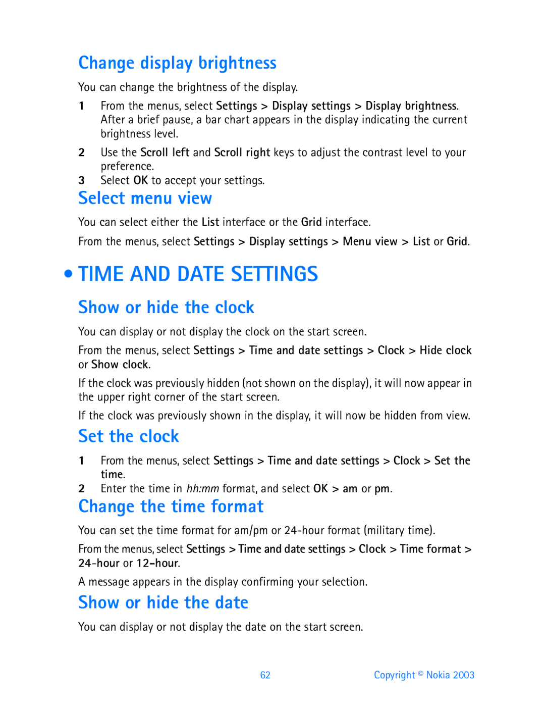 Nokia 3200 manual Time and Date Settings 