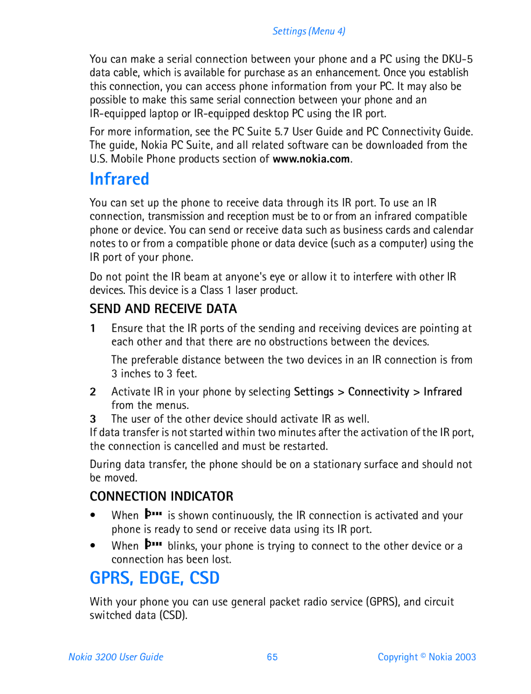 Nokia 3200 manual Infrared, Send and Receive Data, Connection Indicator 