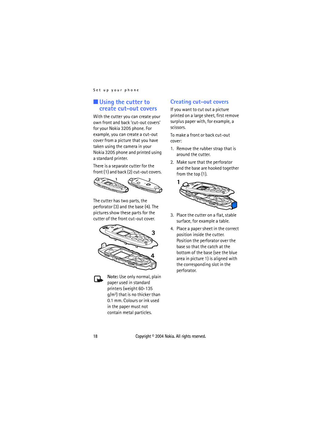 Nokia 3205 manual Creating cut-out covers, Using the cutter to create cut-out covers 