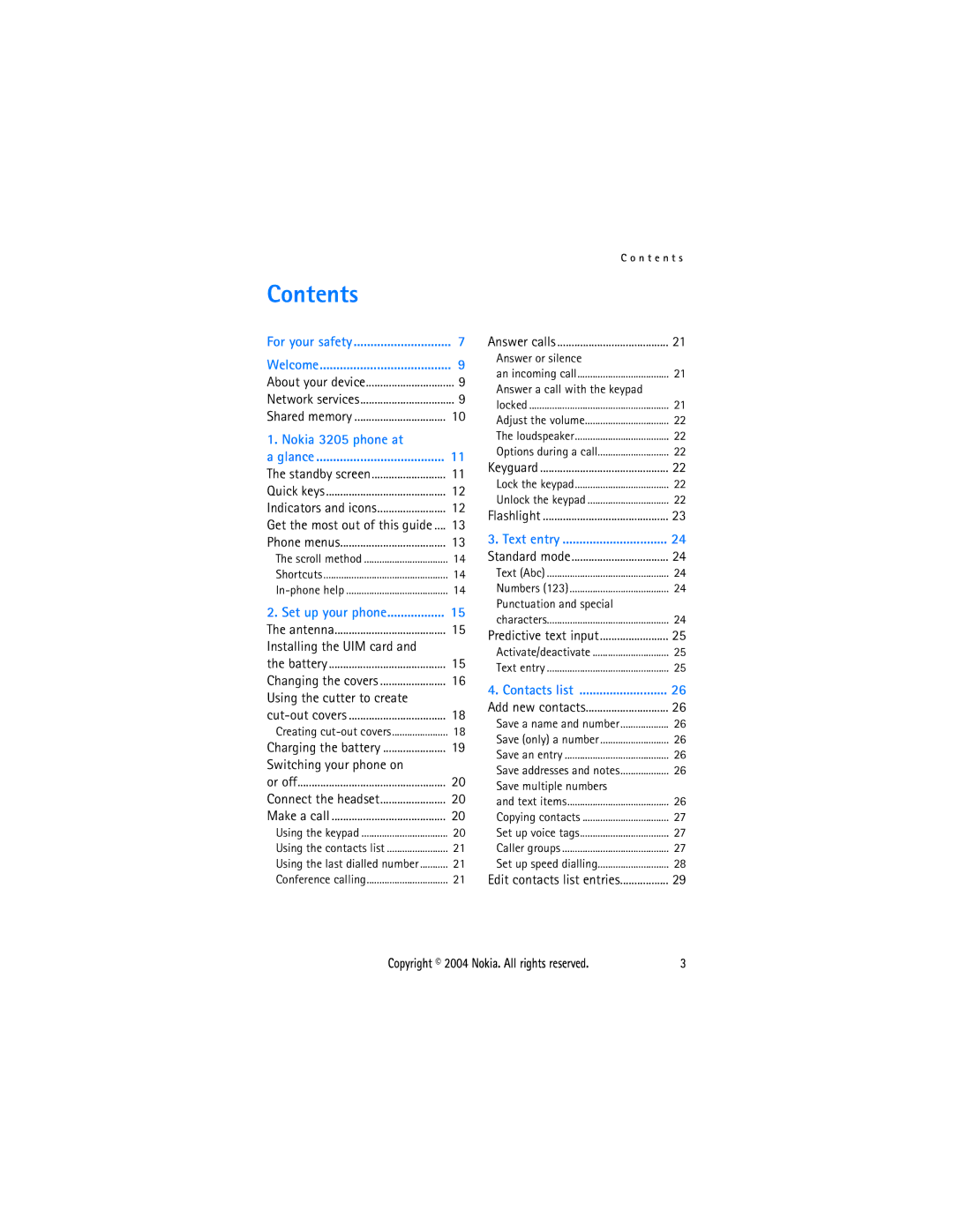 Nokia 3205 manual Contents 