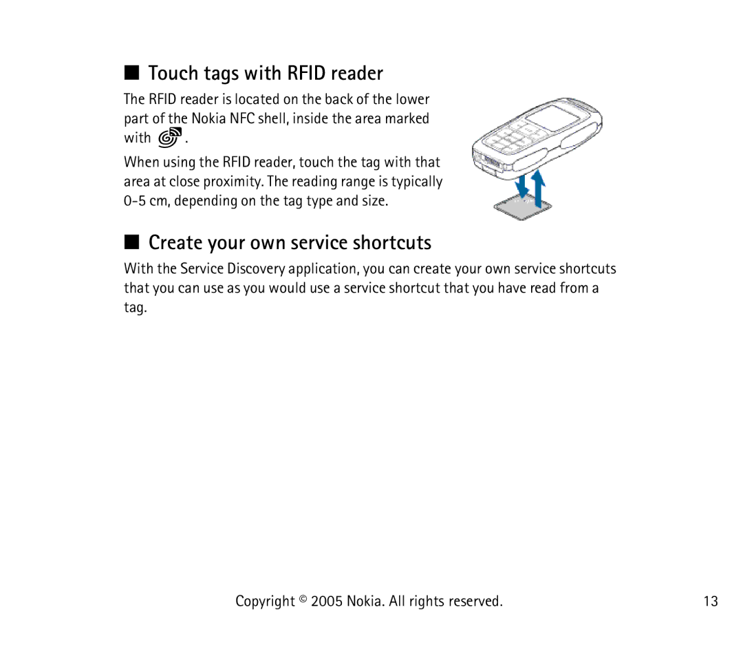 Nokia 3220 manual Touch tags with Rfid reader, Create your own service shortcuts 