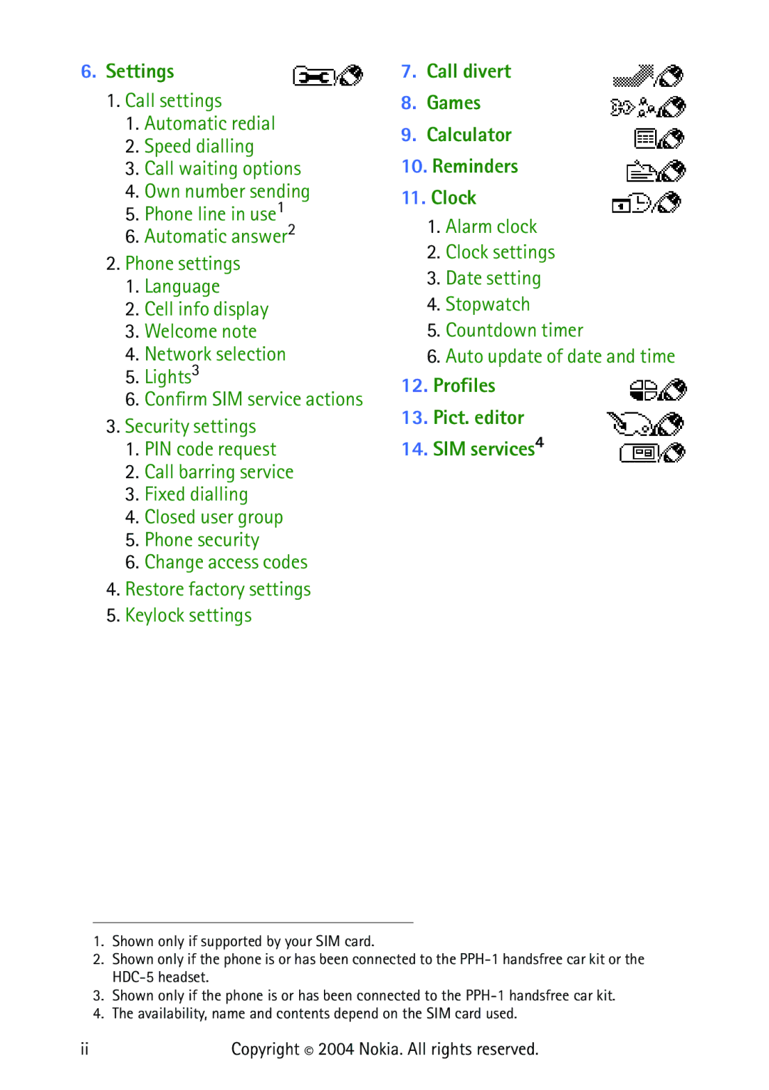 Nokia 3315 manual Settings 