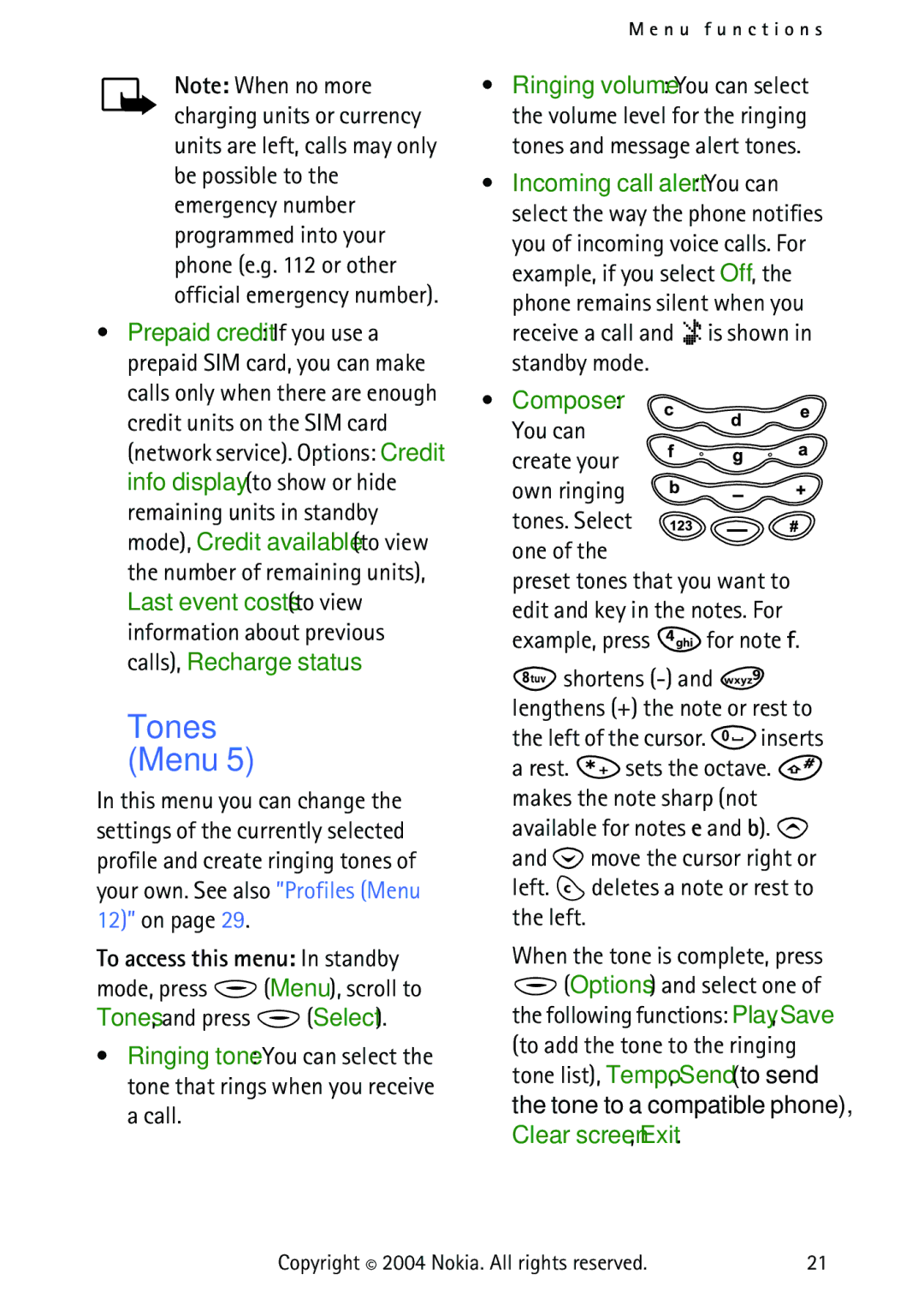 Nokia 3315 manual Tones Menu, Mode, press Menu, scroll to Tones, and press Select, You can Create your, Example, press 