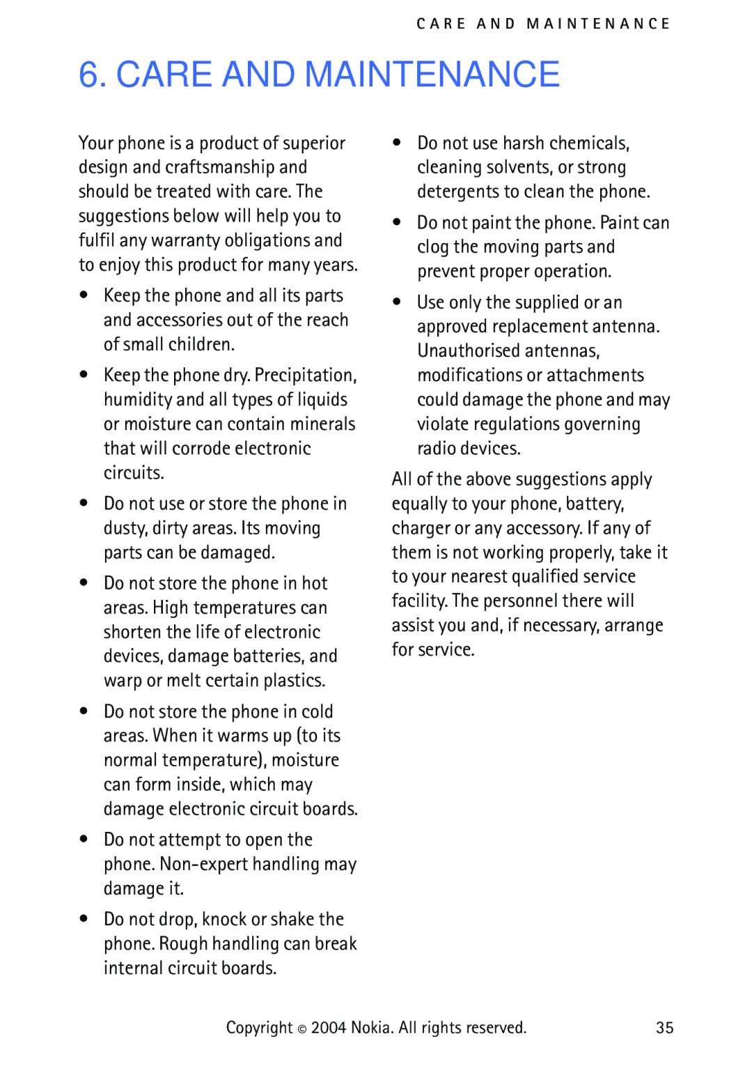 Nokia 3315 manual Care and Maintenance 