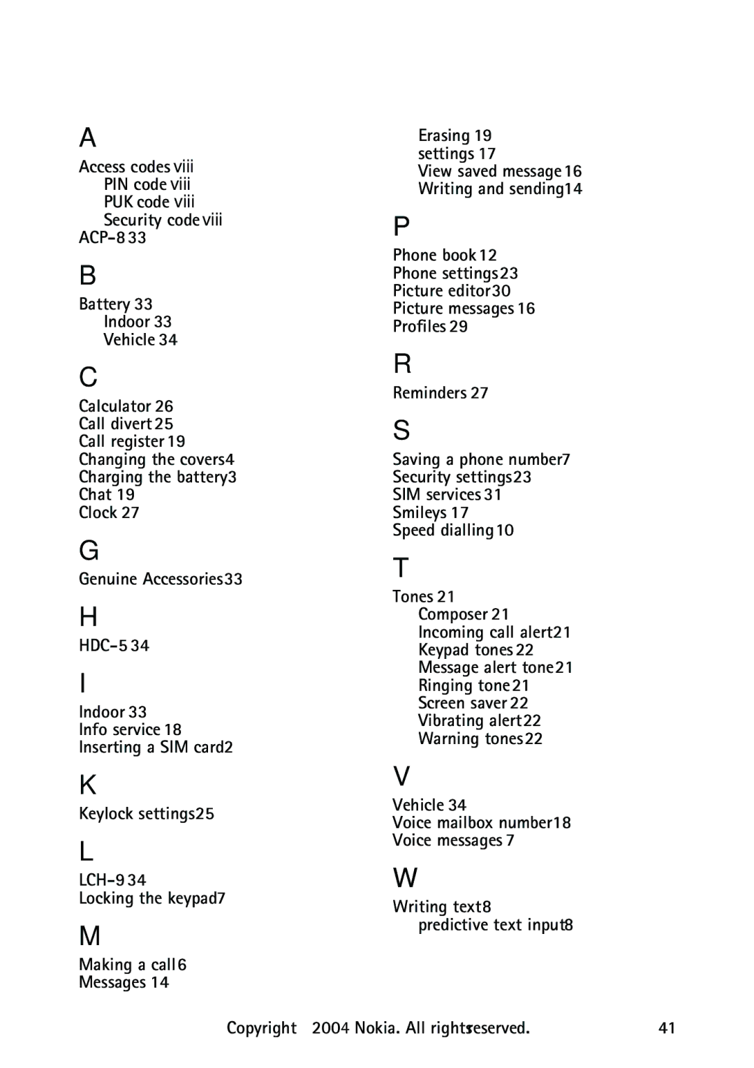 Nokia 3315 manual Index, Voice messages, LCH-9 