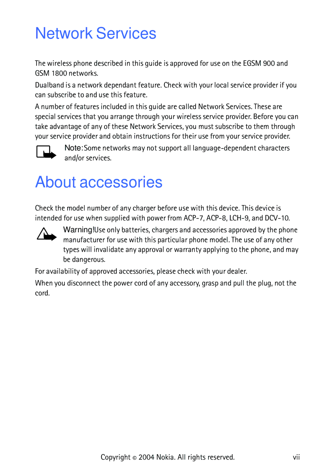 Nokia 3315 manual Network Services, About accessories 