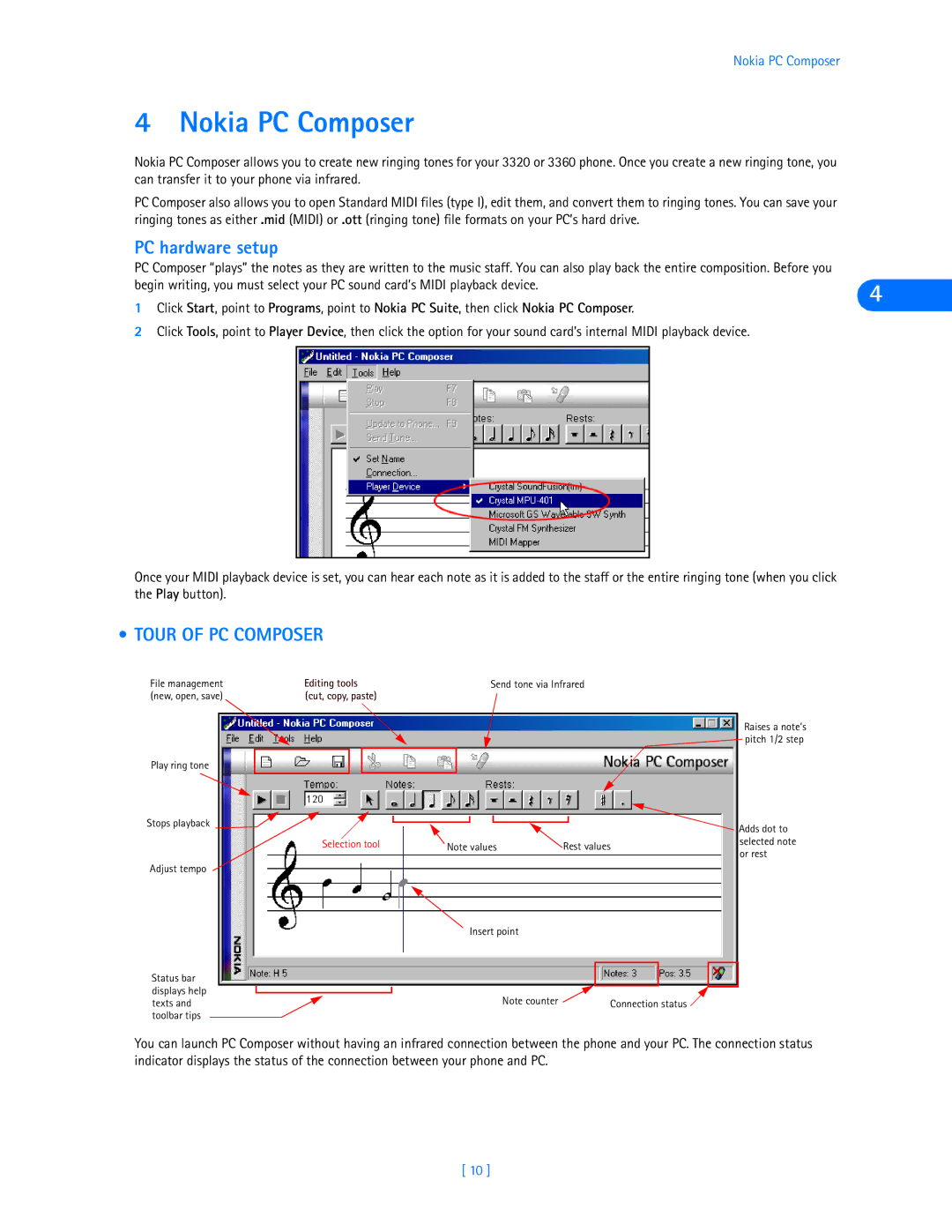 Nokia 3320, 3360 manual Nokia PC Composer, PC hardware setup, Tour of PC Composer 