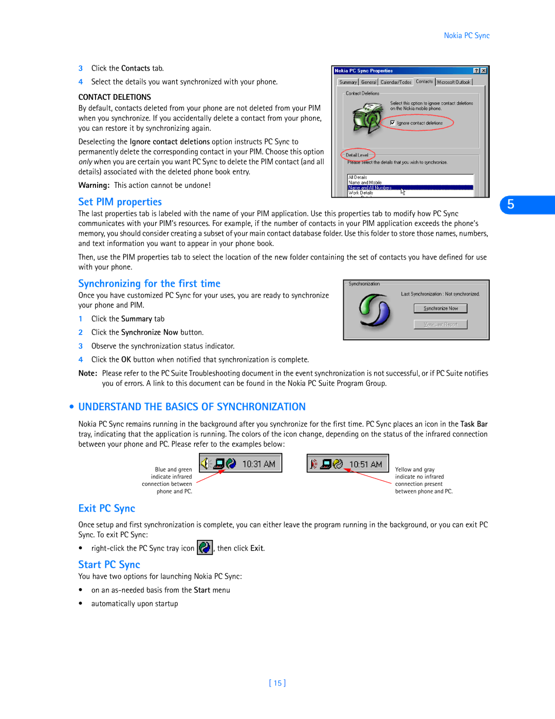 Nokia 3320, 3360 manual Set PIM properties, Synchronizing for the first time, Understand the Basics of Synchronization 