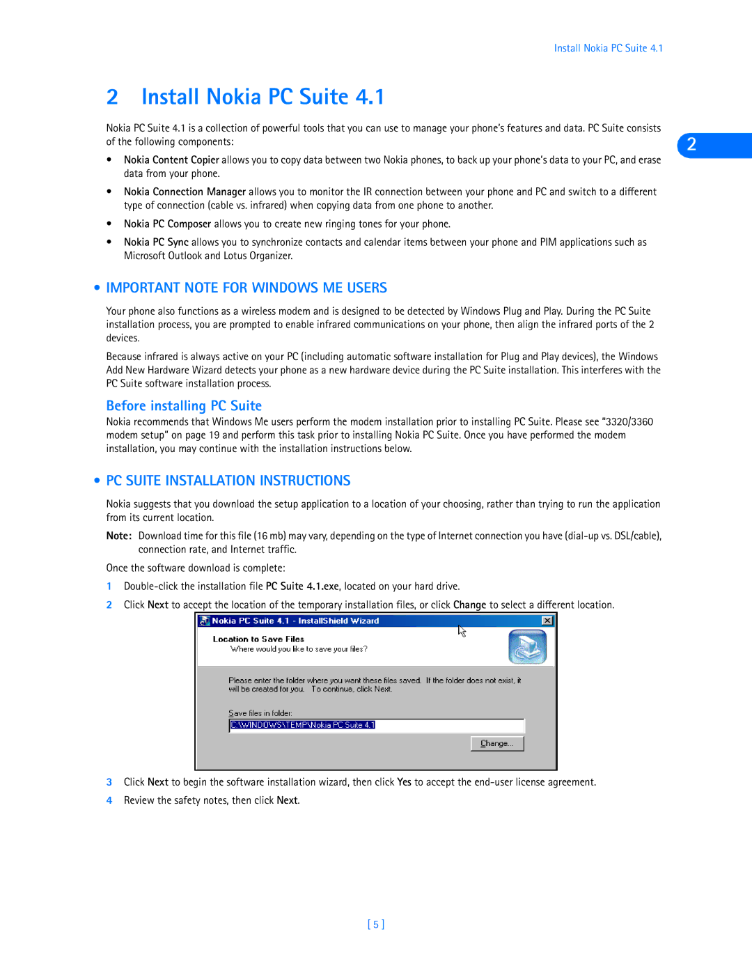 Nokia 3320, 3360 manual Install Nokia PC Suite, Important Note for Windows ME Users, Before installing PC Suite 