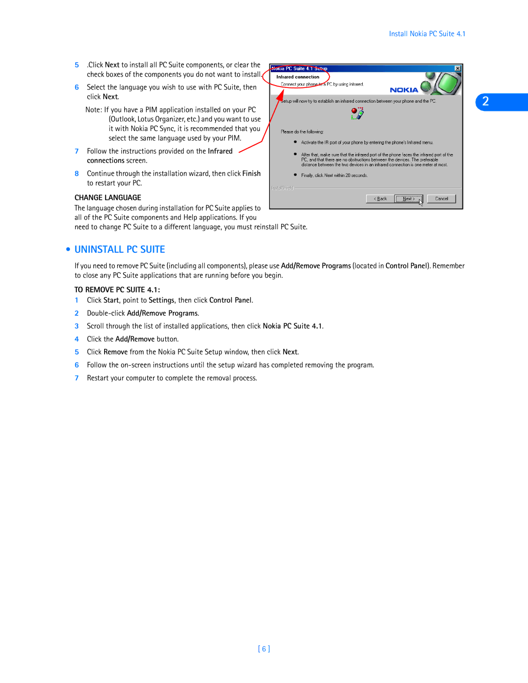 Nokia 3320, 3360 manual Uninstall PC Suite, Change Language, To Remove PC Suite, Double-clickAdd/Remove Programs 